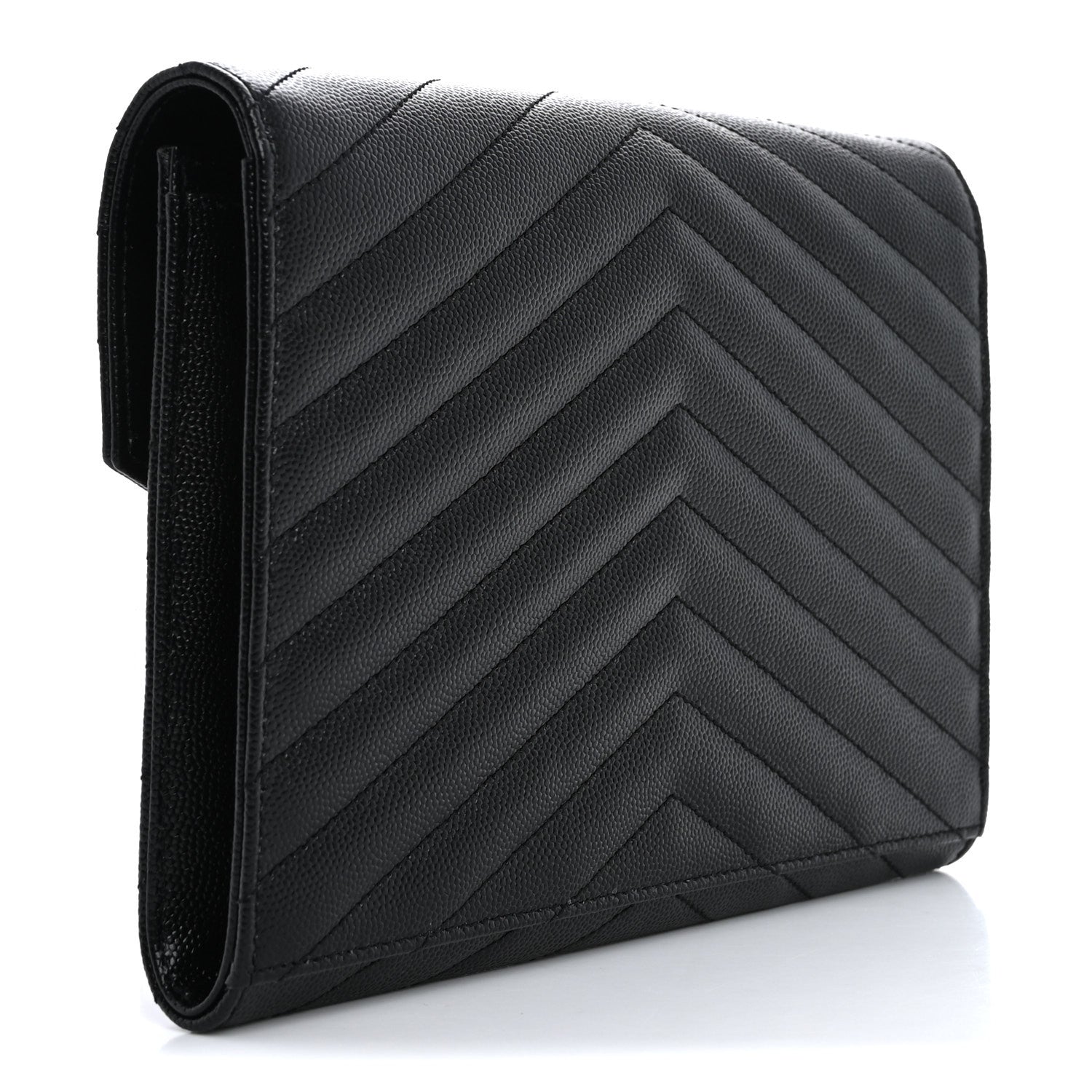Saint Laurent Grain De Poudre Matelasse Chevron Monogram Envelope Clutch Black 3 of 11