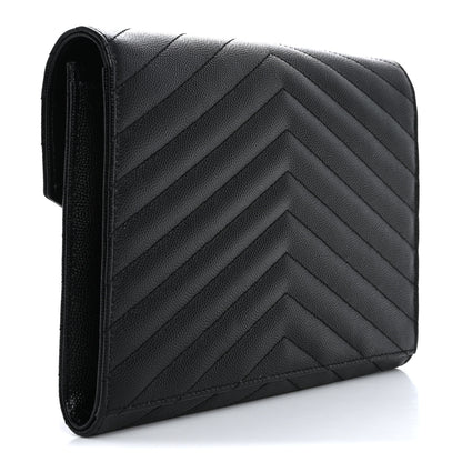 Saint Laurent Grain De Poudre Matelasse Chevron Monogram Envelope Clutch Black 3 of 11