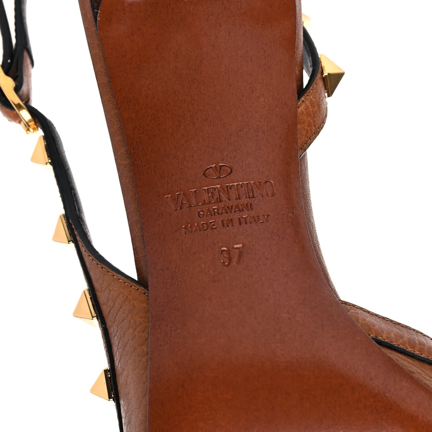 Valentino Garavani Pebbled Calfskin Rockstud Half D'Orsay Slingback 50mm Pumps 37 Cuoio 6 of 14