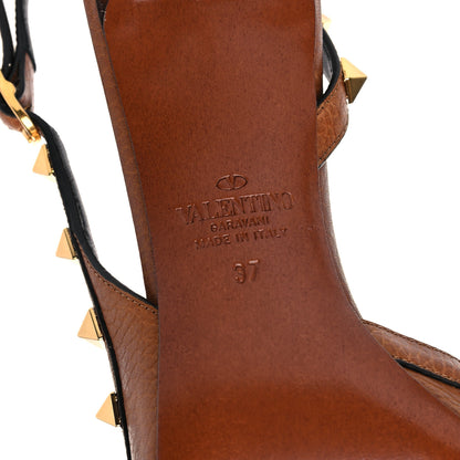 Valentino Garavani Pebbled Calfskin Rockstud Half D'Orsay Slingback 50mm Pumps 37 Cuoio 6 of 14