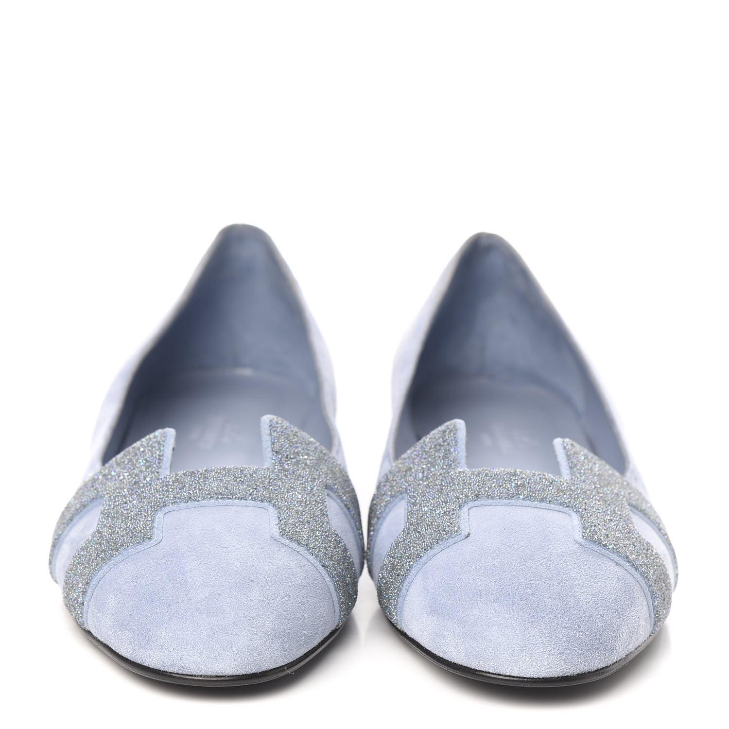 Hermes Suede Goatskin Crystal Powdered Nice Ballerina Flats 38 Bleu Glacier 2 of 10