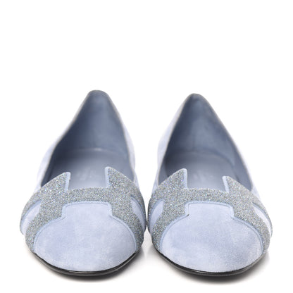 Hermes Suede Goatskin Crystal Powdered Nice Ballerina Flats 38 Bleu Glacier 2 of 10