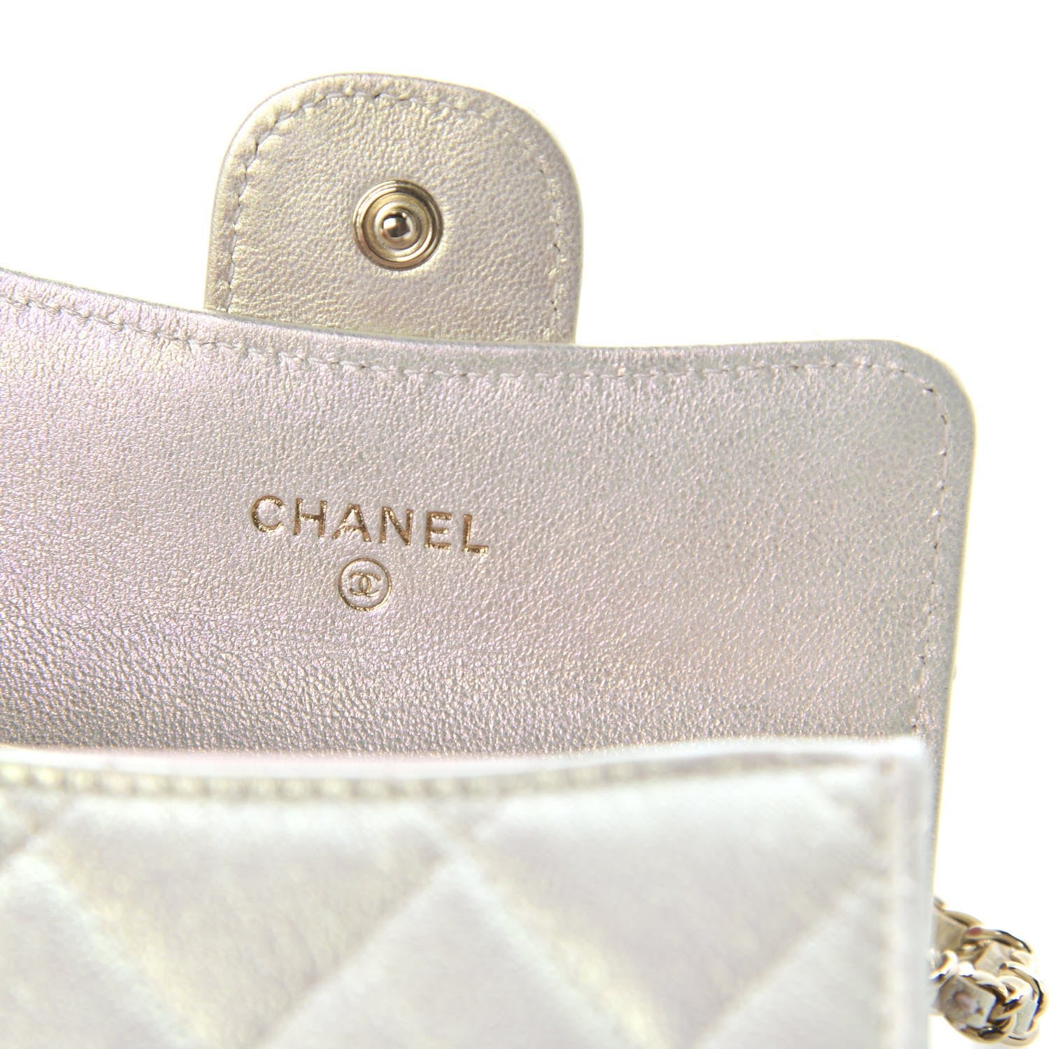 Chanel Iridescent Lambskin Quilted Flap Card Holder On Chain Ivory 7 of 10