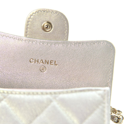 Chanel Iridescent Lambskin Quilted Flap Card Holder On Chain Ivory 7 of 10