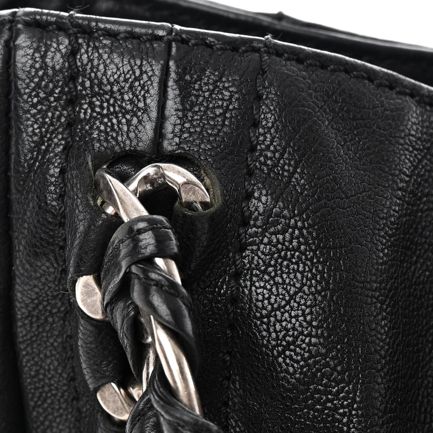 Glazed Calfskin Modern Chain Tote Black