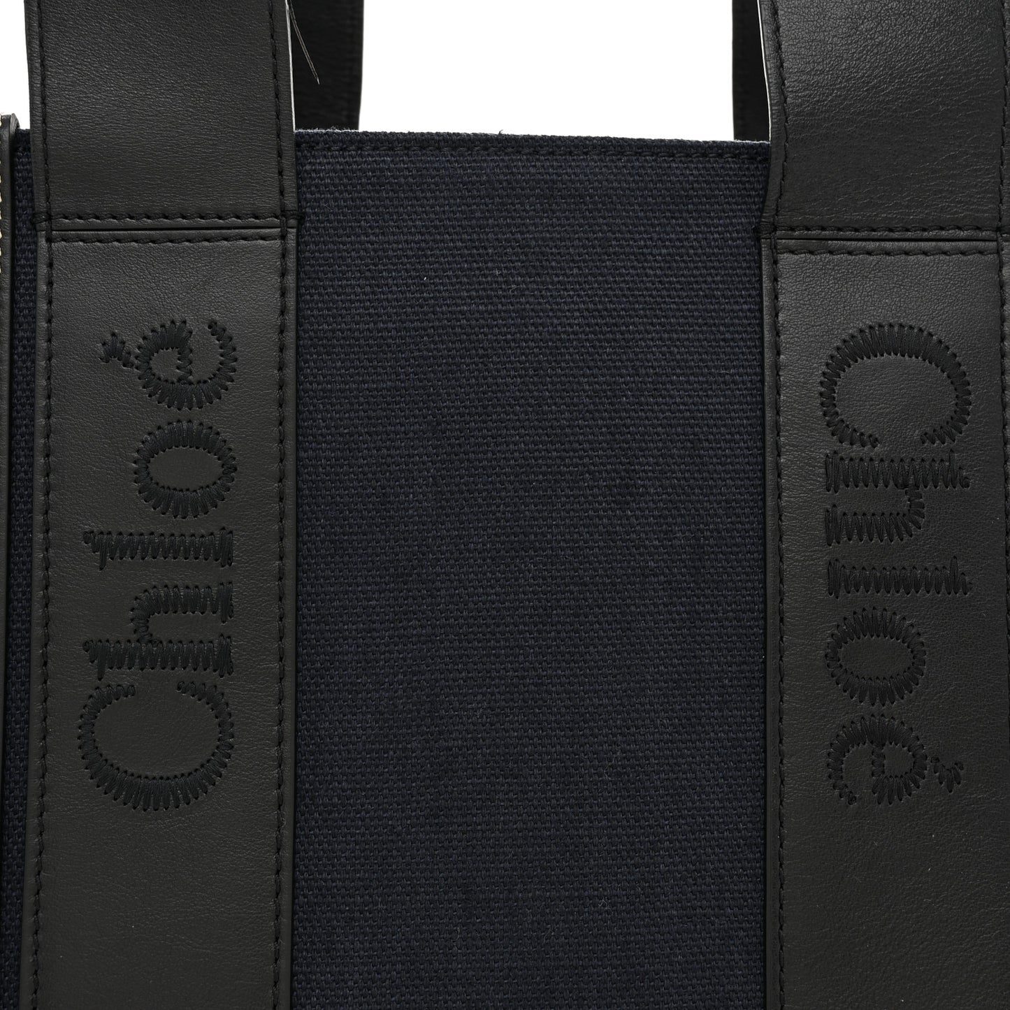 Cotton Shiny Calfskin Medium Woody Ribbon Tote Obscure Navy
