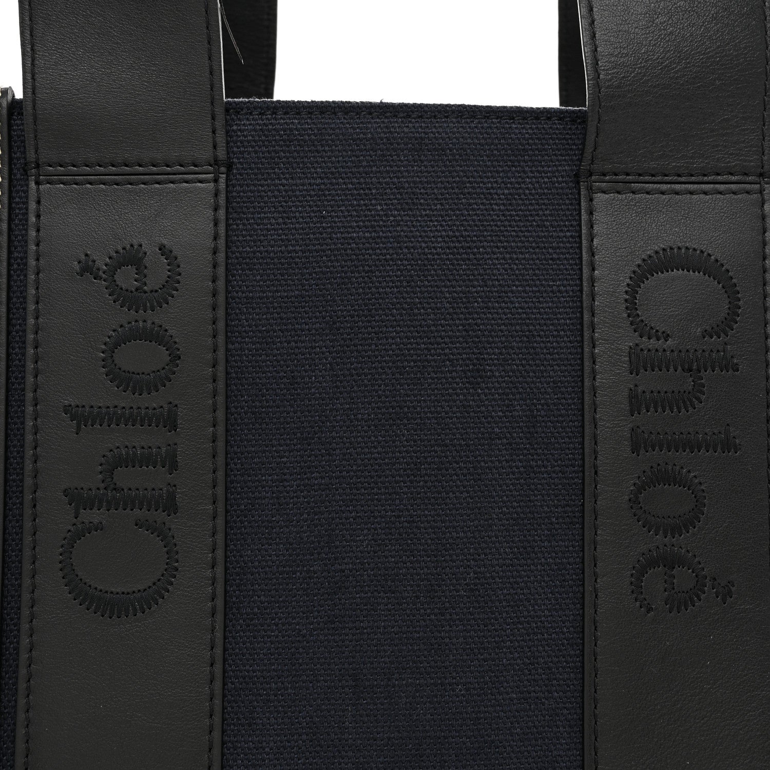 Chloe Cotton Shiny Calfskin Medium Woody Ribbon Tote Obscure Navy 8 of 12
