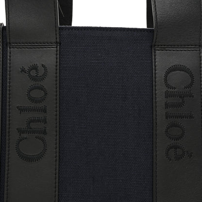 Chloe Cotton Shiny Calfskin Medium Woody Ribbon Tote Obscure Navy 8 of 12