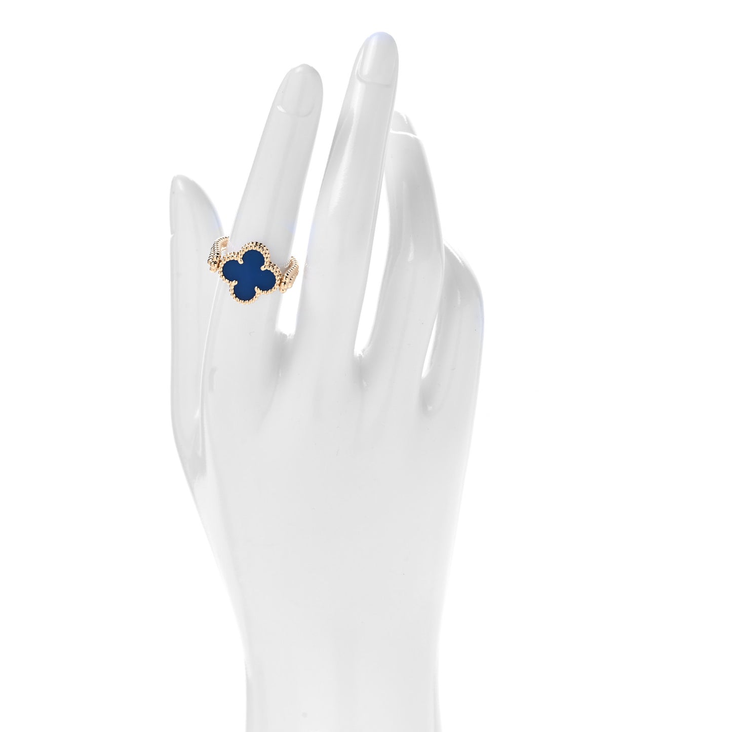 18K Yellow Gold Diamond Blue Agate Reversible Guilloche Vintage Alhambra Ring 53 6.5