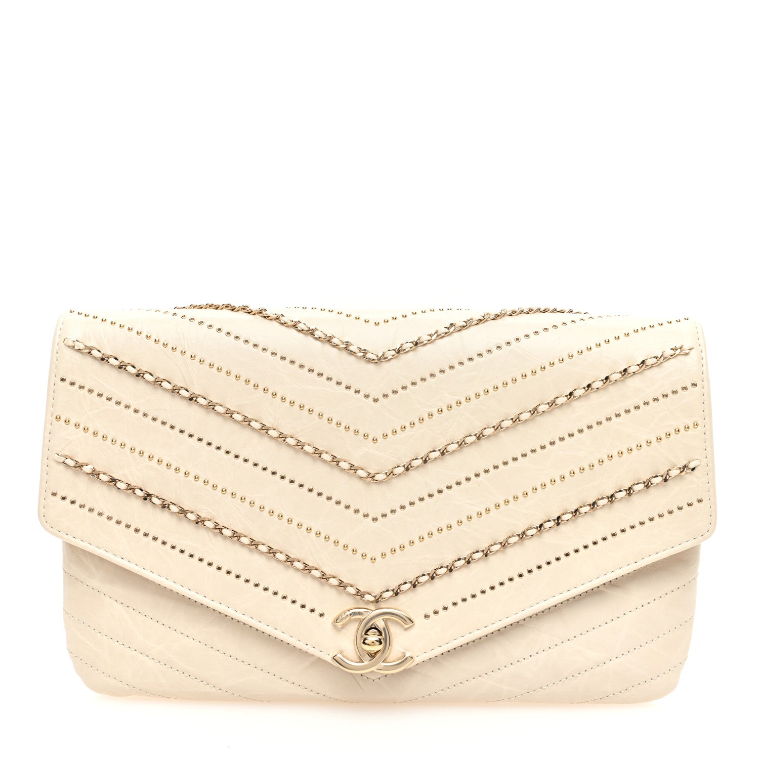 Chanel Crumpled Calfskin Chevron Envelope Clutch Ivory 1 of 11