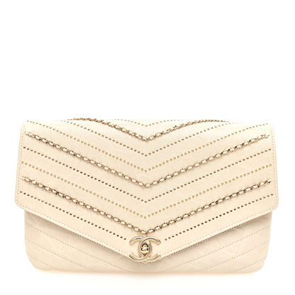 Chanel Crumpled Calfskin Chevron Envelope Clutch Ivory 1 of 11
