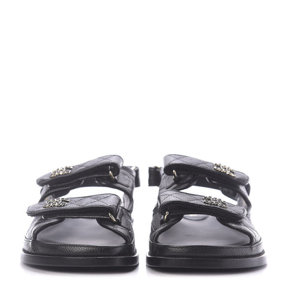 Chanel Grained Calfskin Velcro Dad Sandals 40 Black 2 of 11