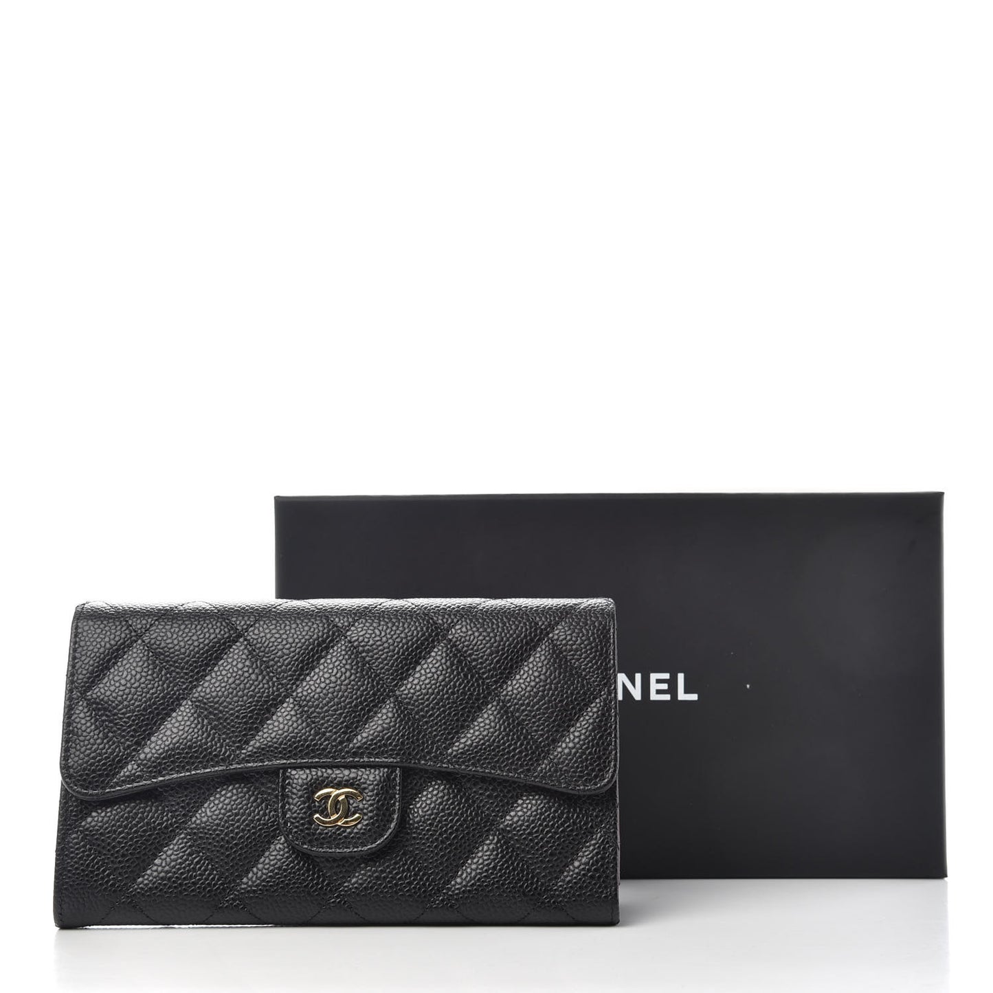 Caviar Quilted Large Flap Wallet Black