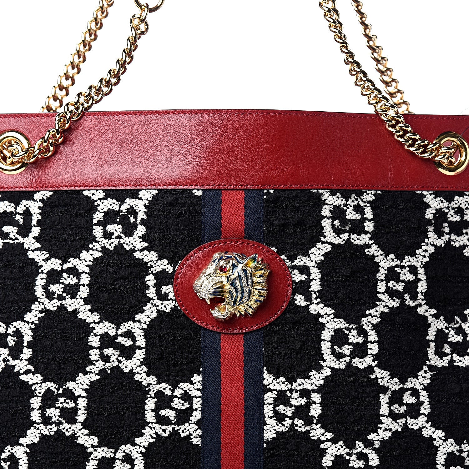 Gucci Tweed GG Monogram Large Rajah Chain Tote Romantic Cherry Black White 10 of 10