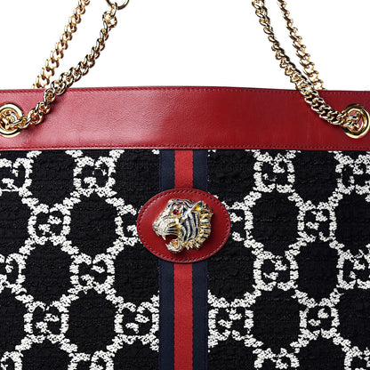 Gucci Tweed GG Monogram Large Rajah Chain Tote Romantic Cherry Black White 10 of 10