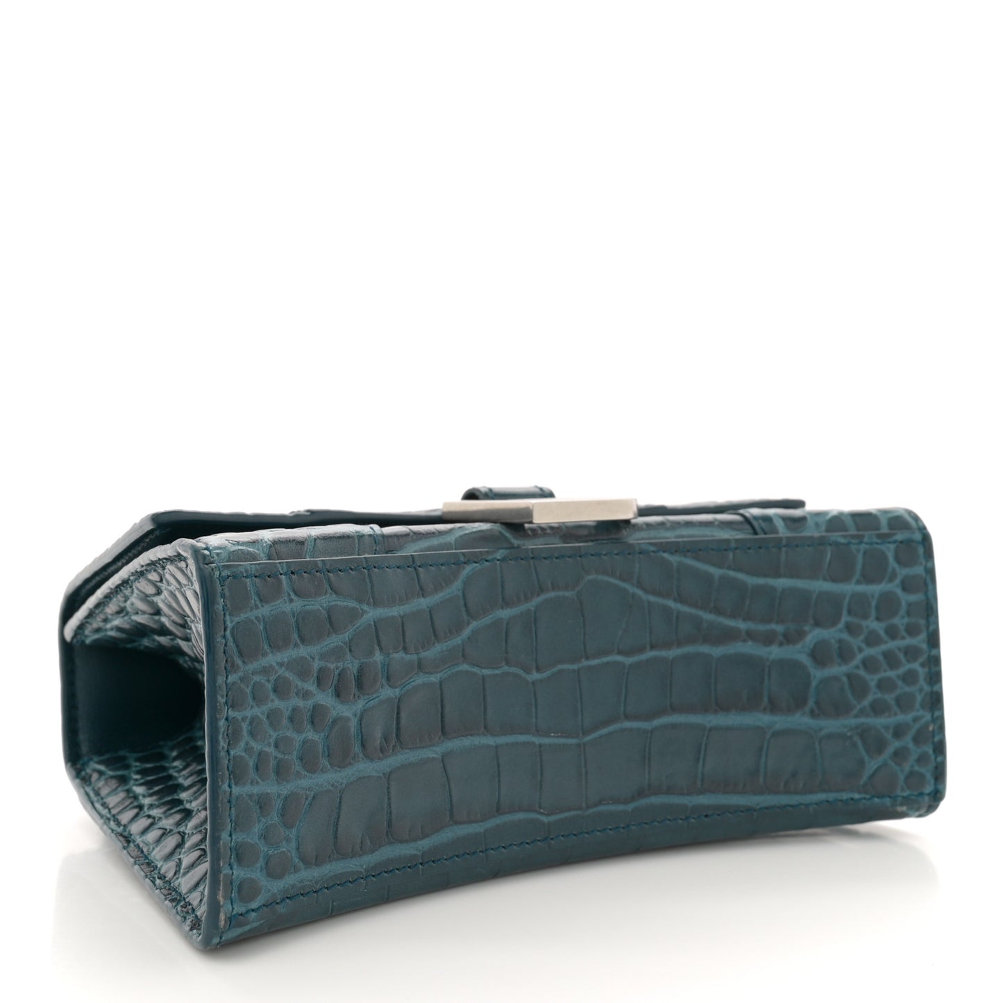 Shiny Calfskin Crocodile Embossed Hourglass Top Handle Bag XS Denim Blue
