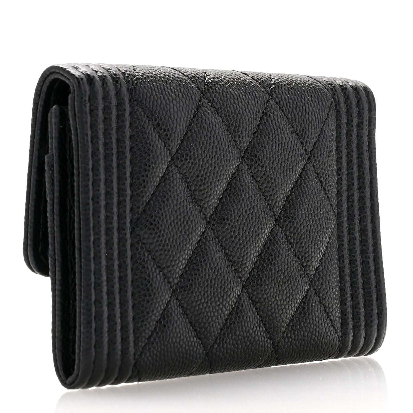 Caviar Quilted Boy Flap Card Holder Black
