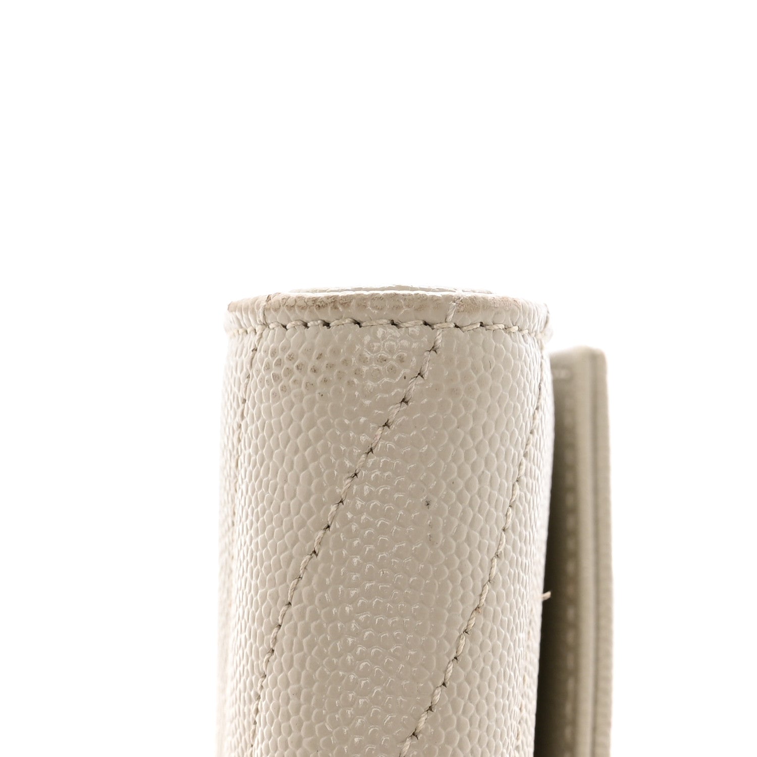 Saint Laurent Grain De Poudre Matelasse Chevron Monogram Flap Wallet Crema Soft 13 of 16