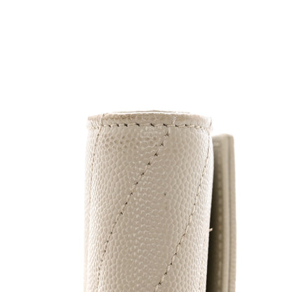 Saint Laurent Grain De Poudre Matelasse Chevron Monogram Flap Wallet Crema Soft 13 of 16