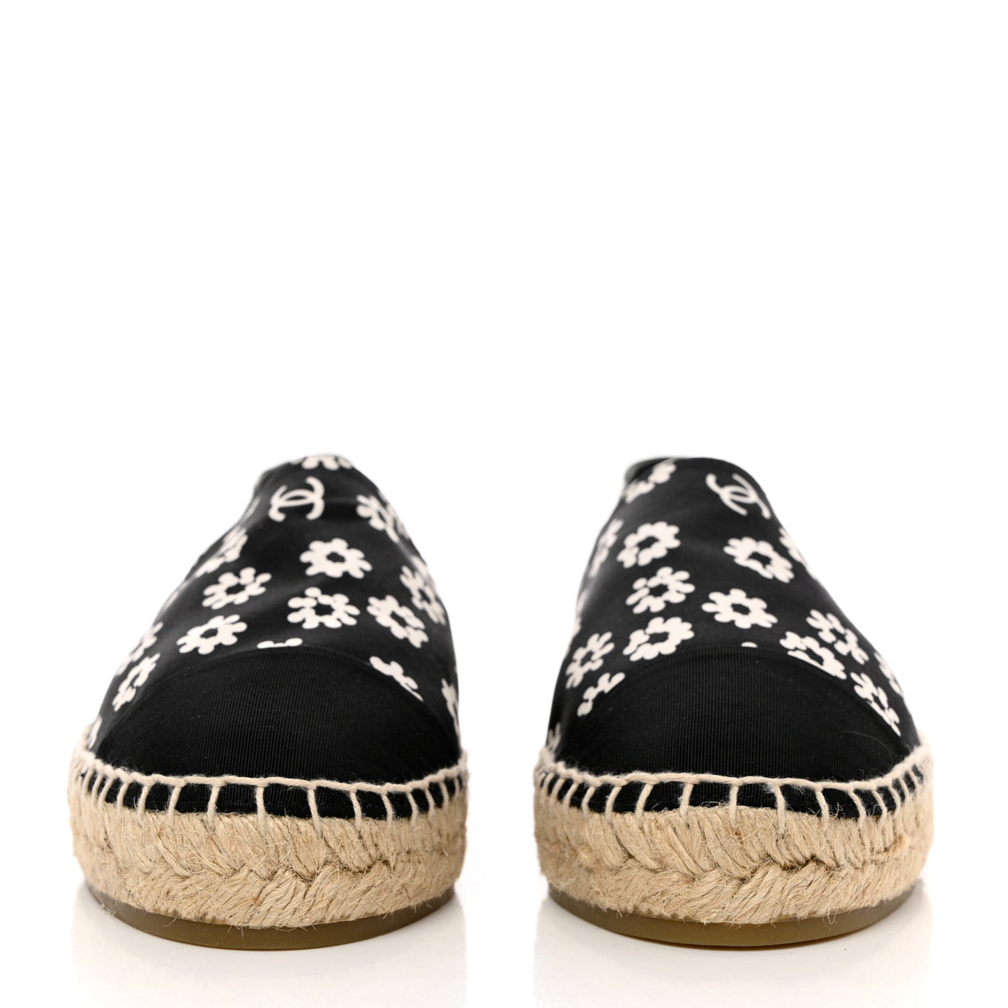 Fabric Printed Grosgrain Floral Espadrilles 39 Black Ivory