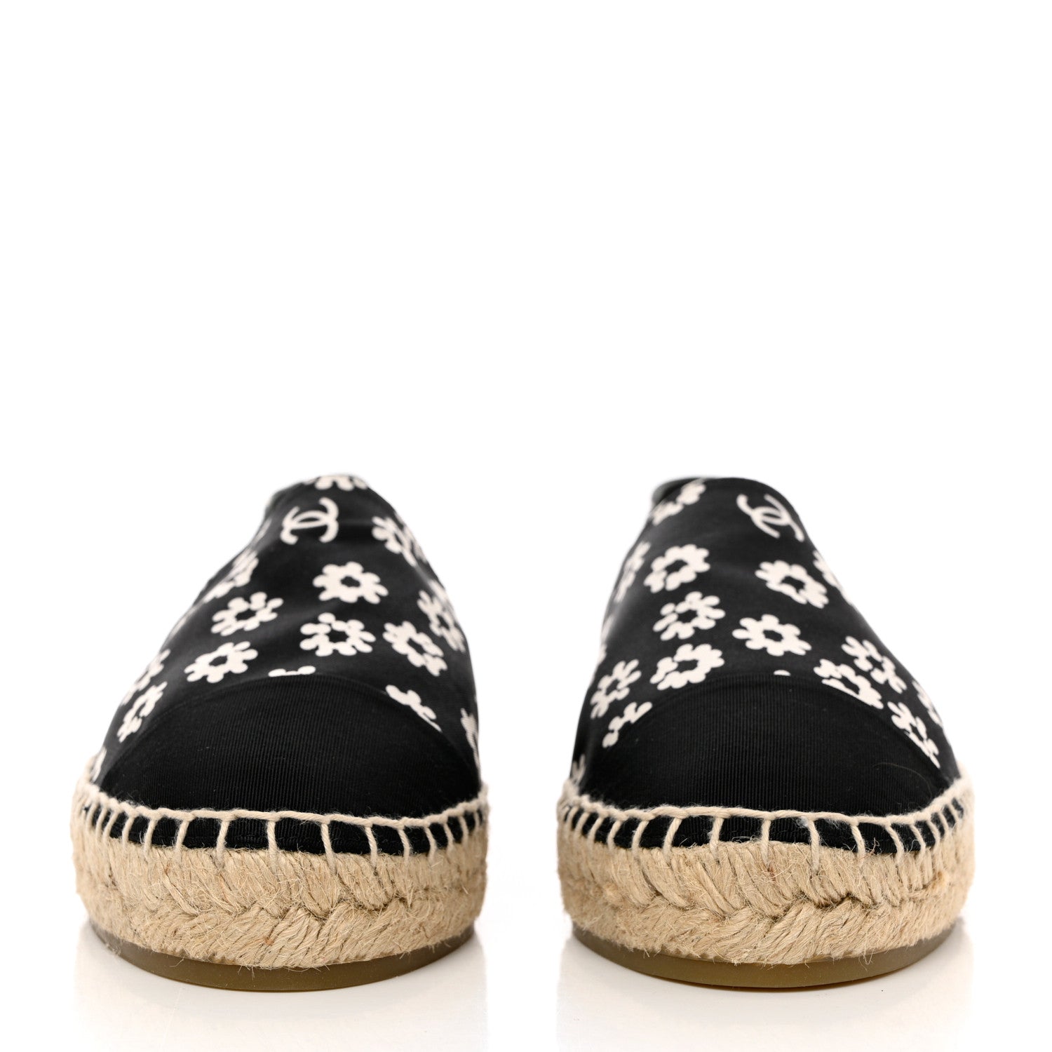Chanel Fabric Printed Grosgrain Floral Espadrilles 39 Black Ivory 2 of 9
