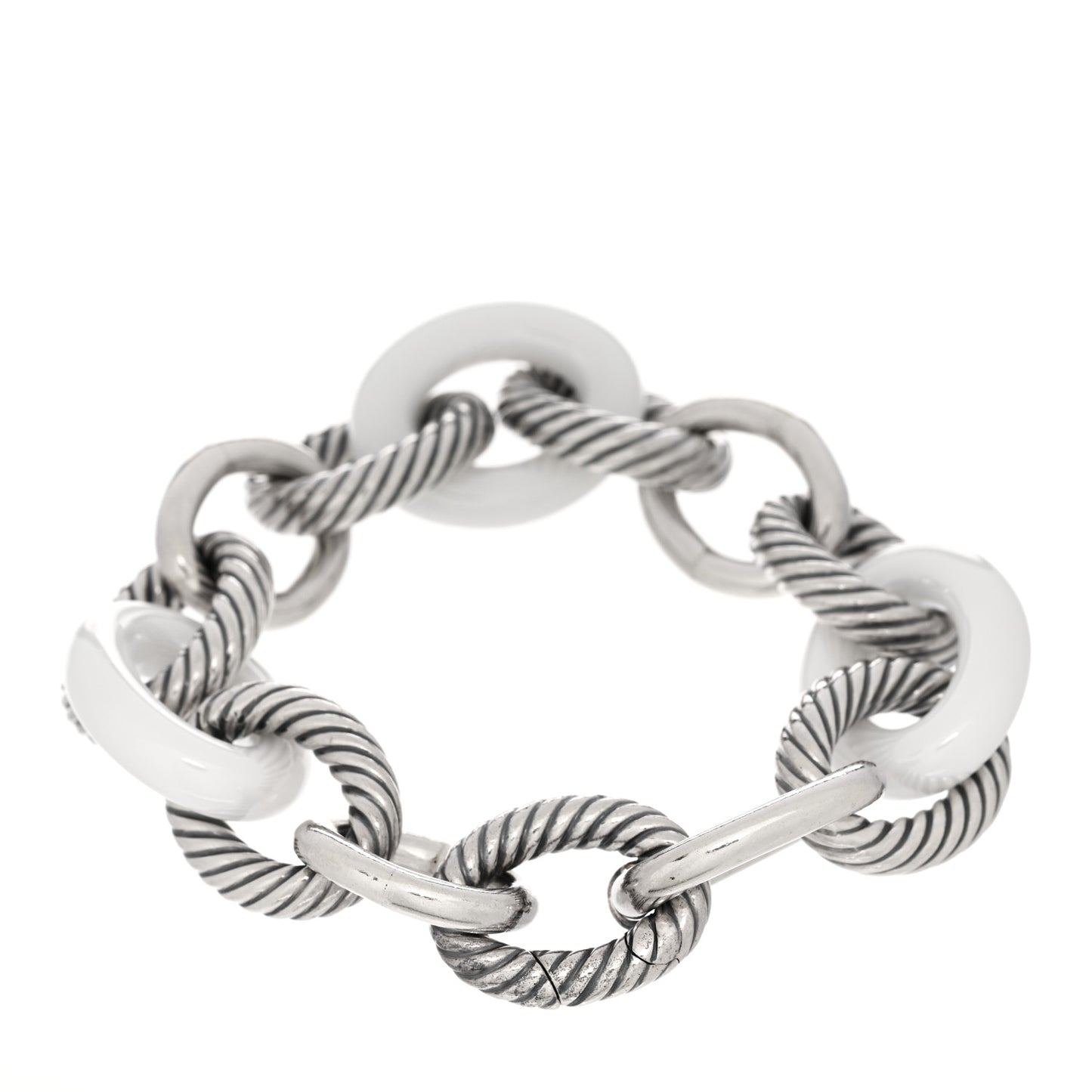 Sterling Silver White Ceramic 17mm Extra Large Oval Link Bracelet