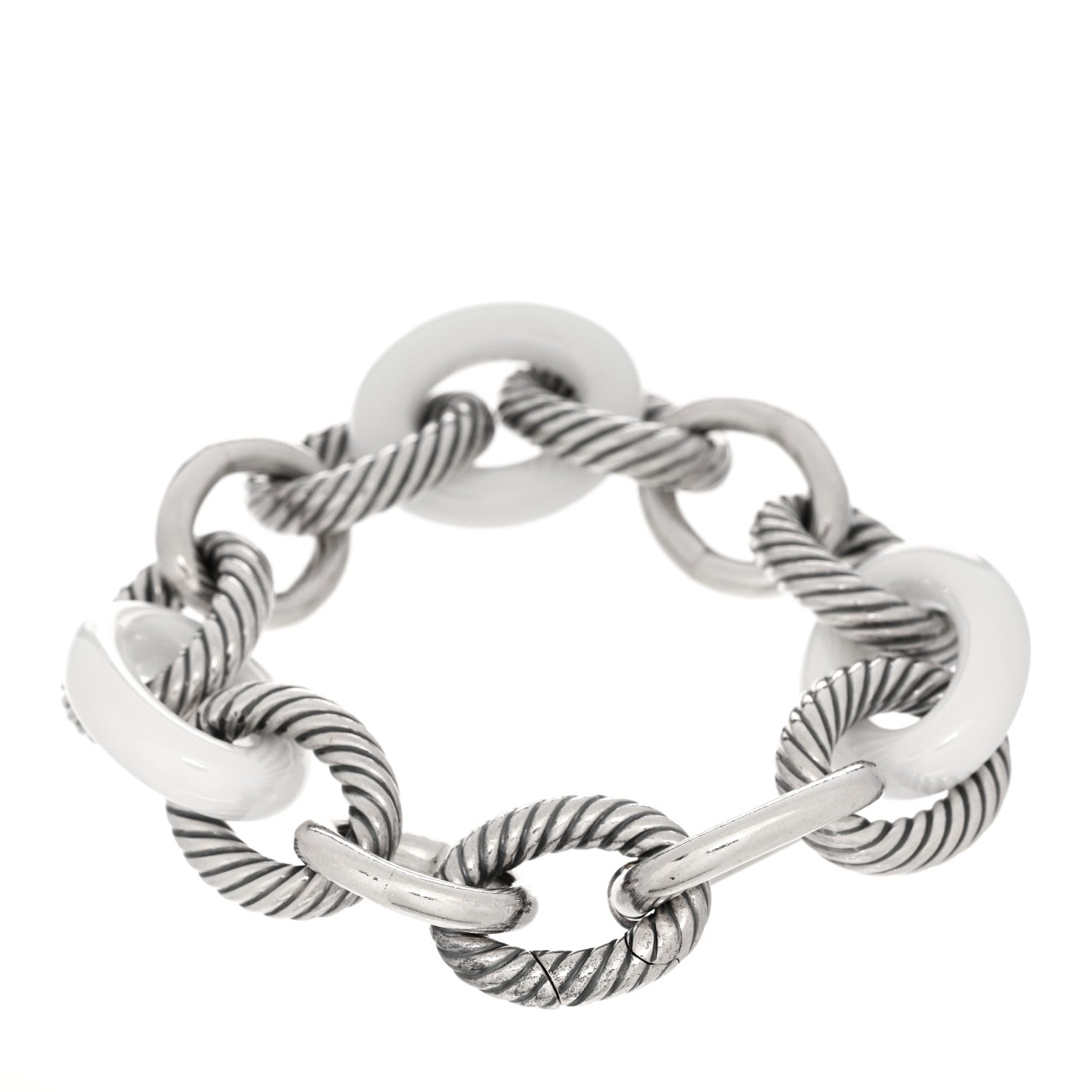 David Yurman Sterling Silver White Ceramic 17mm Extra Large Oval Link Bracelet 2 of 3