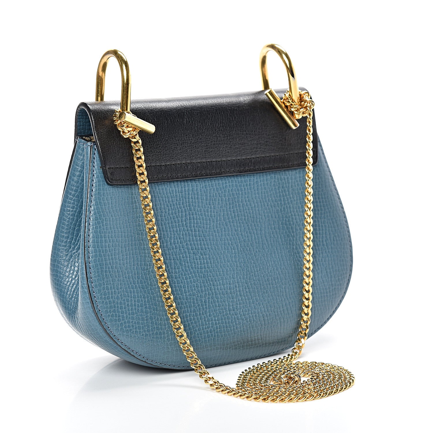 Chloe Grained Calfskin Lambskin Mini Bi-Color Drew Shoulder Bag Blue Black 2 of 13