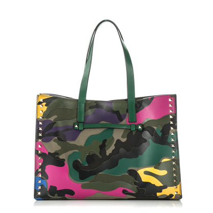 Valentino Garavani Nappa Canvas Camo Medium Rockstud Soft Tote Multicolor 1 of 7