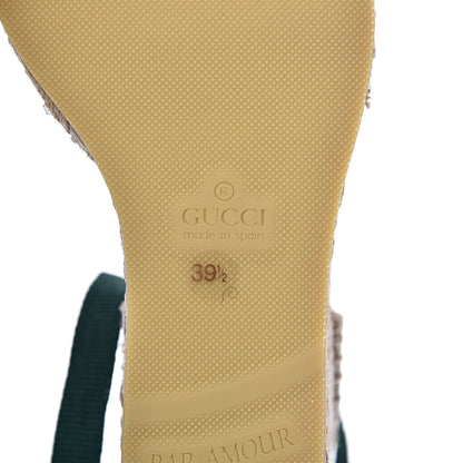 Gucci Canvas Malaga Kid Web Ankle Wrap Espadrille Wedge Sandals 39.5 Green Red Mystic White Emerald 7 of 9