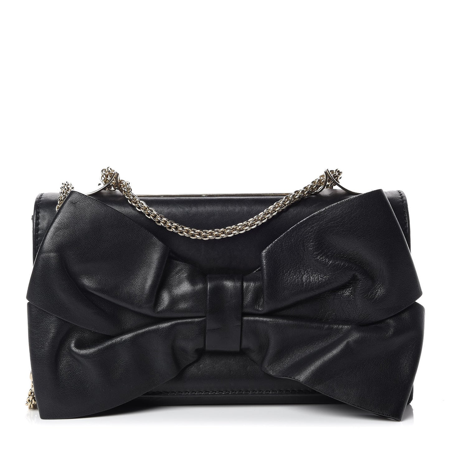 Nappa Bow Flap Shoulder Bag Black
