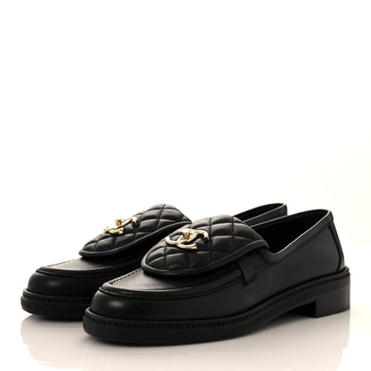 Chanel Lambskin Quilted CC Turnlock Loafers 38 Black 3 of 8