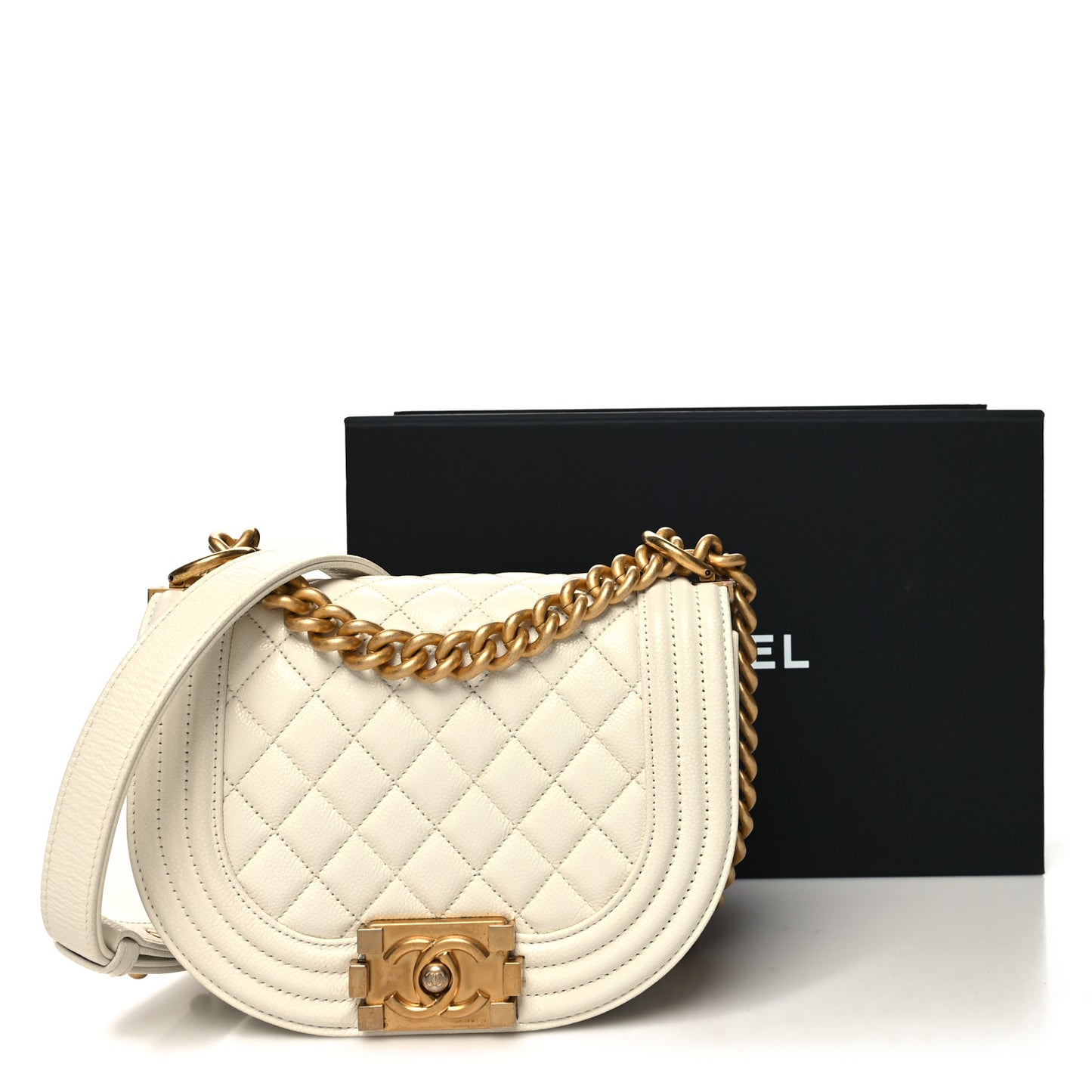 Caviar Quilted Small Boy Messenger Bag White