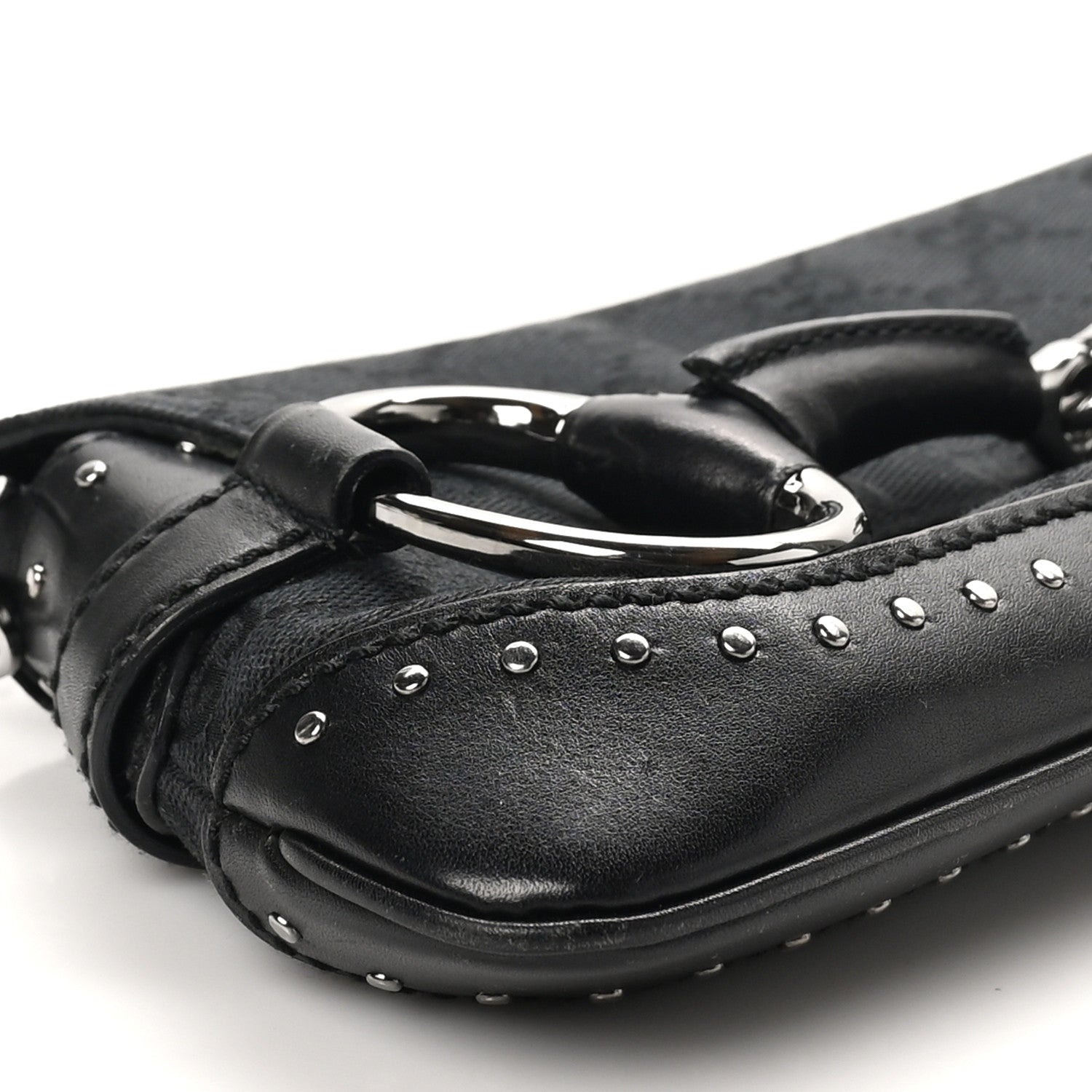 Gucci Monogram Studded Horsebit Clutch Black 9 of 10
