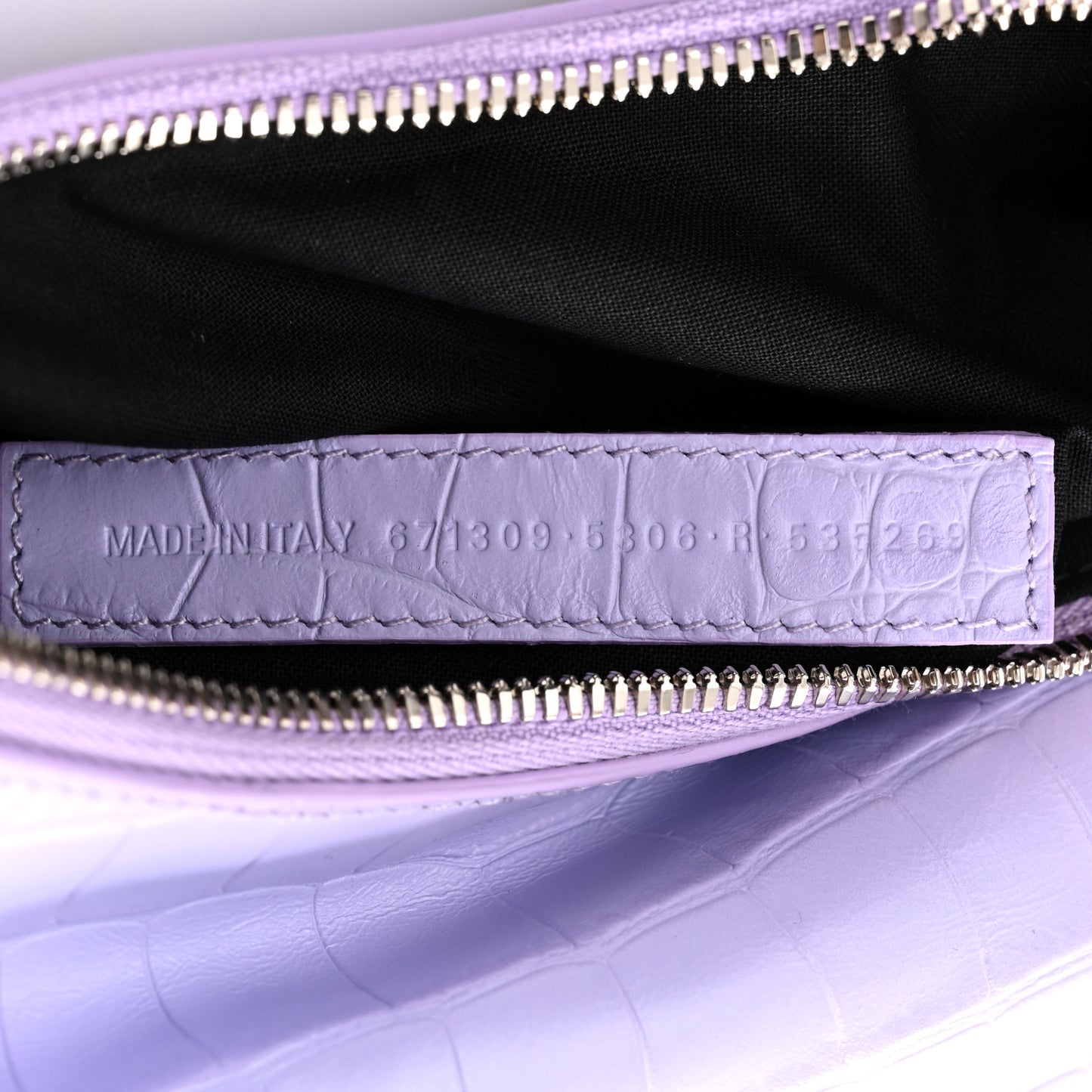 Extra Supple Calfskin Crocodile Embossed Le Cagole Shoulder Bag XS Lilac