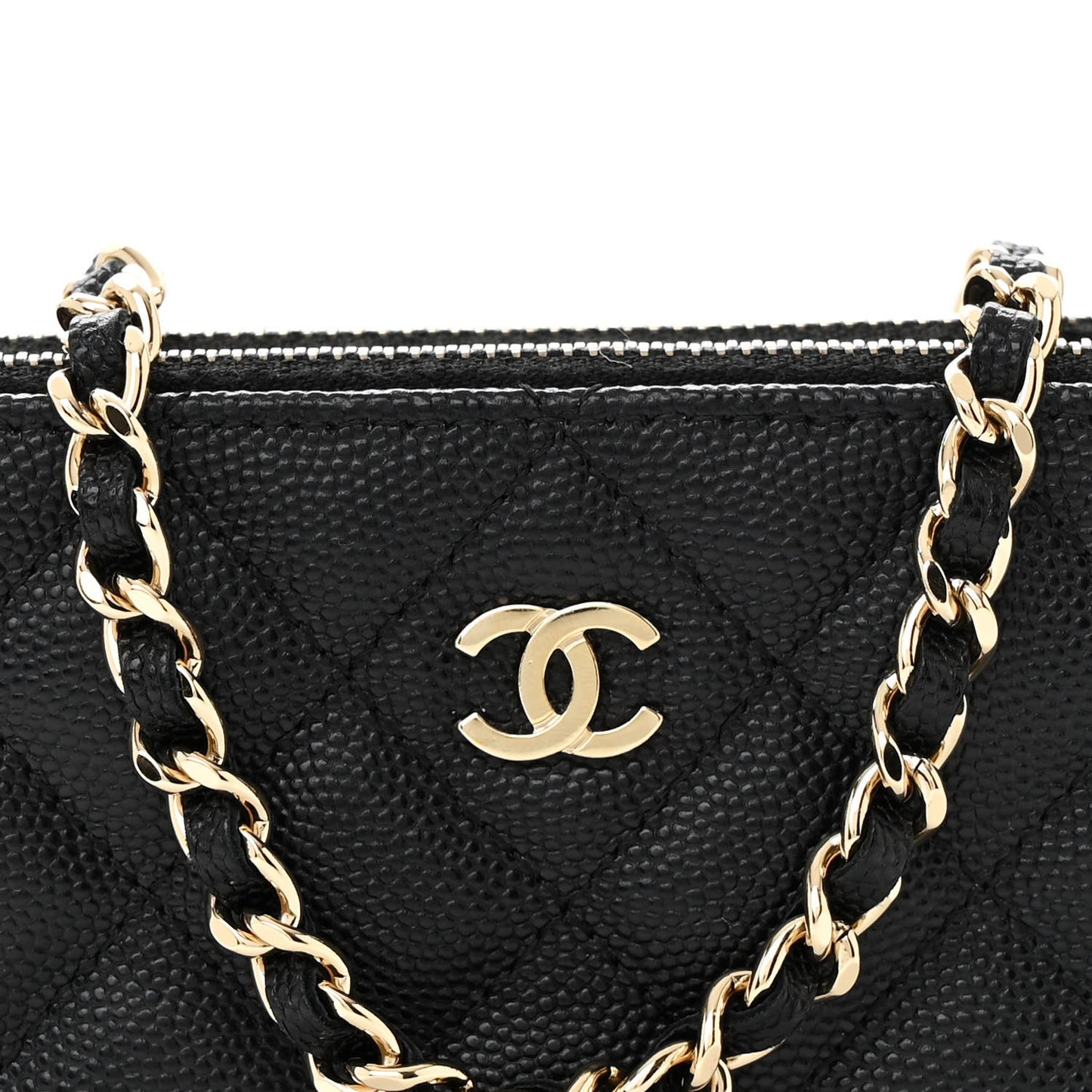Caviar Quilted Small Clutch With Chain Black