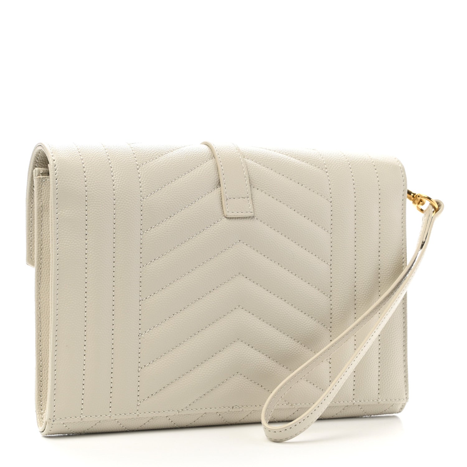 Saint Laurent Grain De Poudre Textured Mixed Matelasse Triquilt Monogram Clutch Blanc Vintage 3 of 8