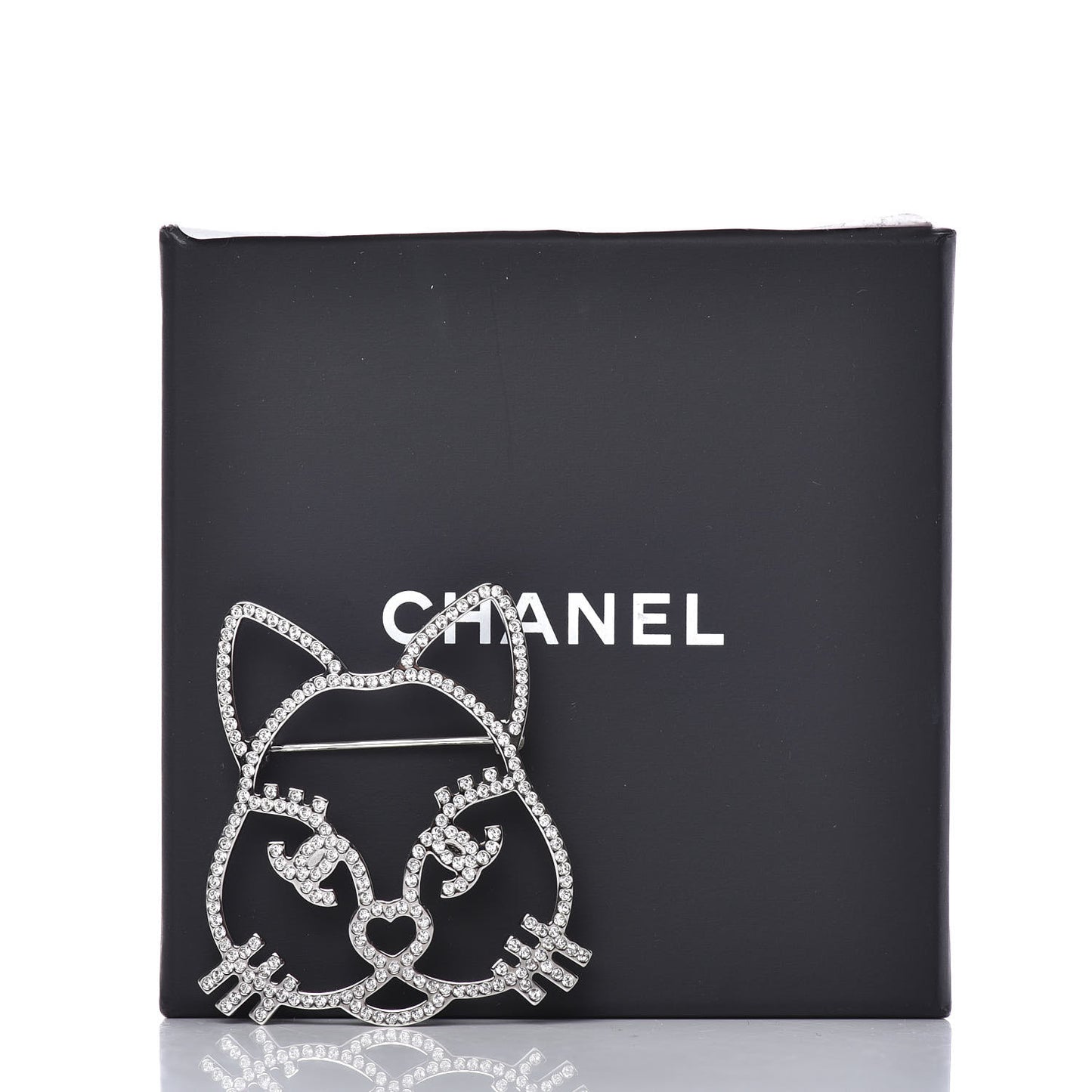 Strass Crystal Emoji Choupette Cat Brooch Silver