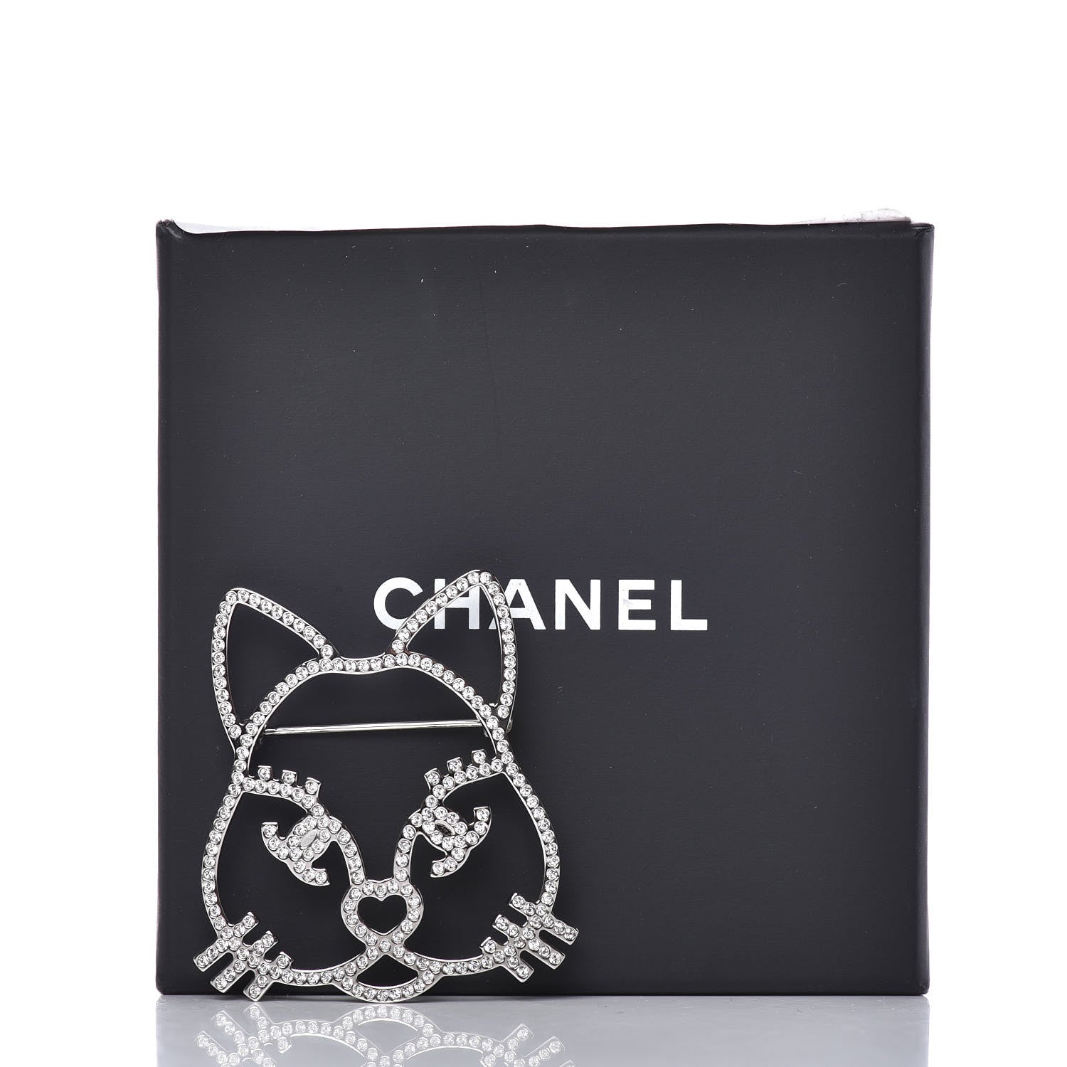 Chanel Strass Crystal Emoji Choupette Cat Brooch Silver 5 of 5