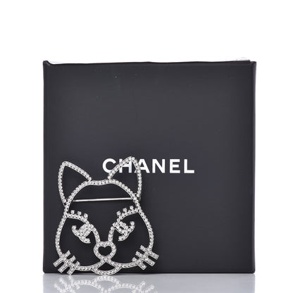 Chanel Strass Crystal Emoji Choupette Cat Brooch Silver 5 of 5