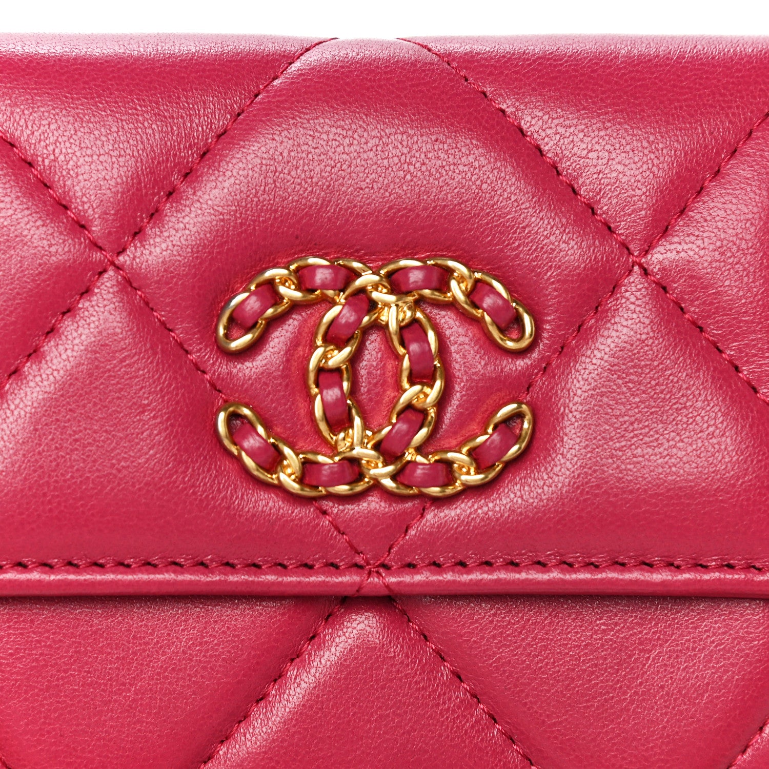 Chanel Lambskin Quilted Chanel 19 Flap Coin Purse With Chain Dark Pink 11 of 15