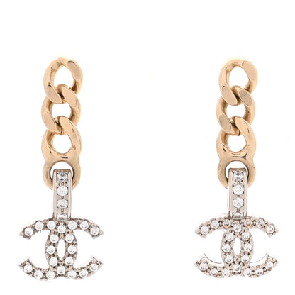 Chanel Metal Crystal CC Chain Drop Earrings Gold 1 of 5