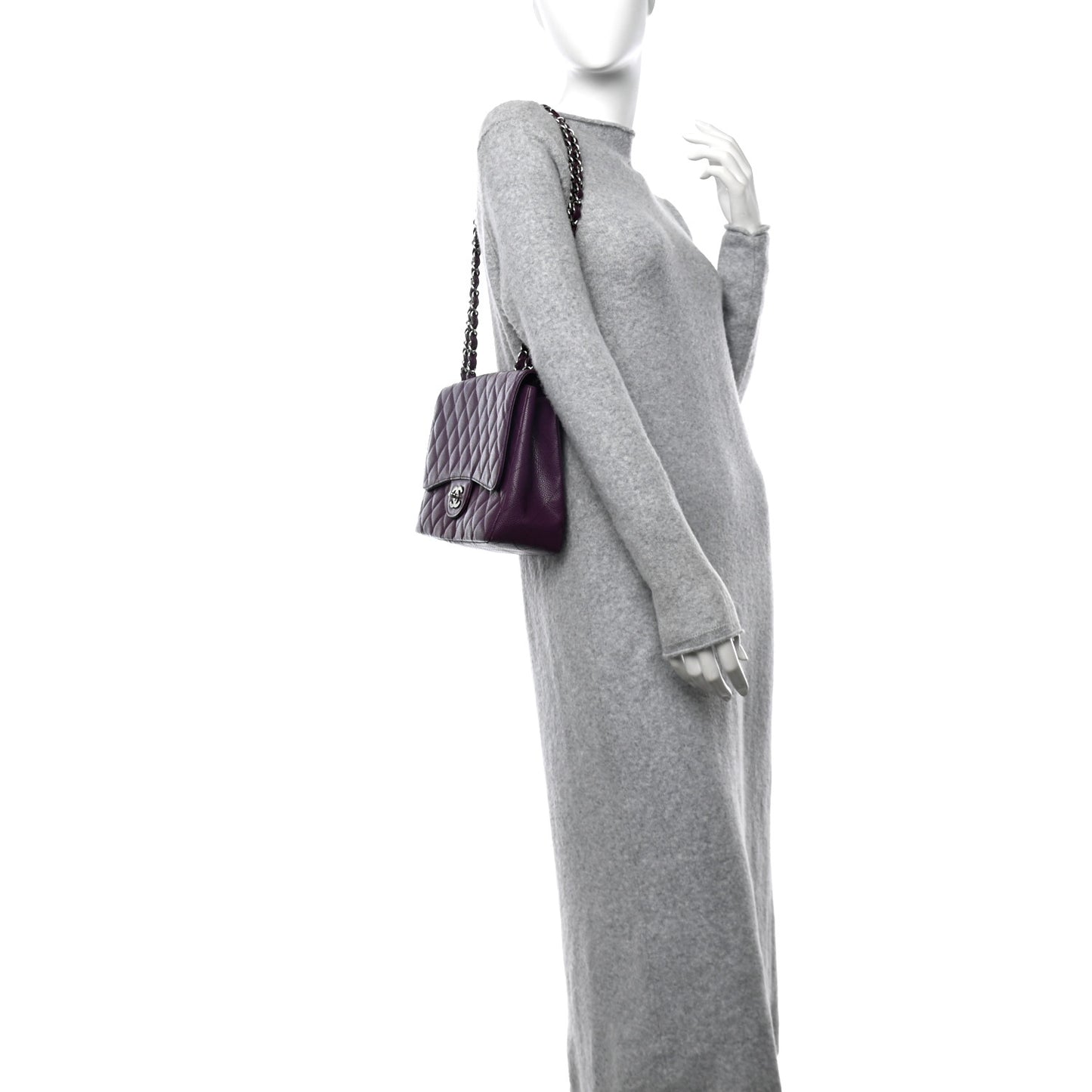 Caviar Quilted Jumbo Single Flap  Purple