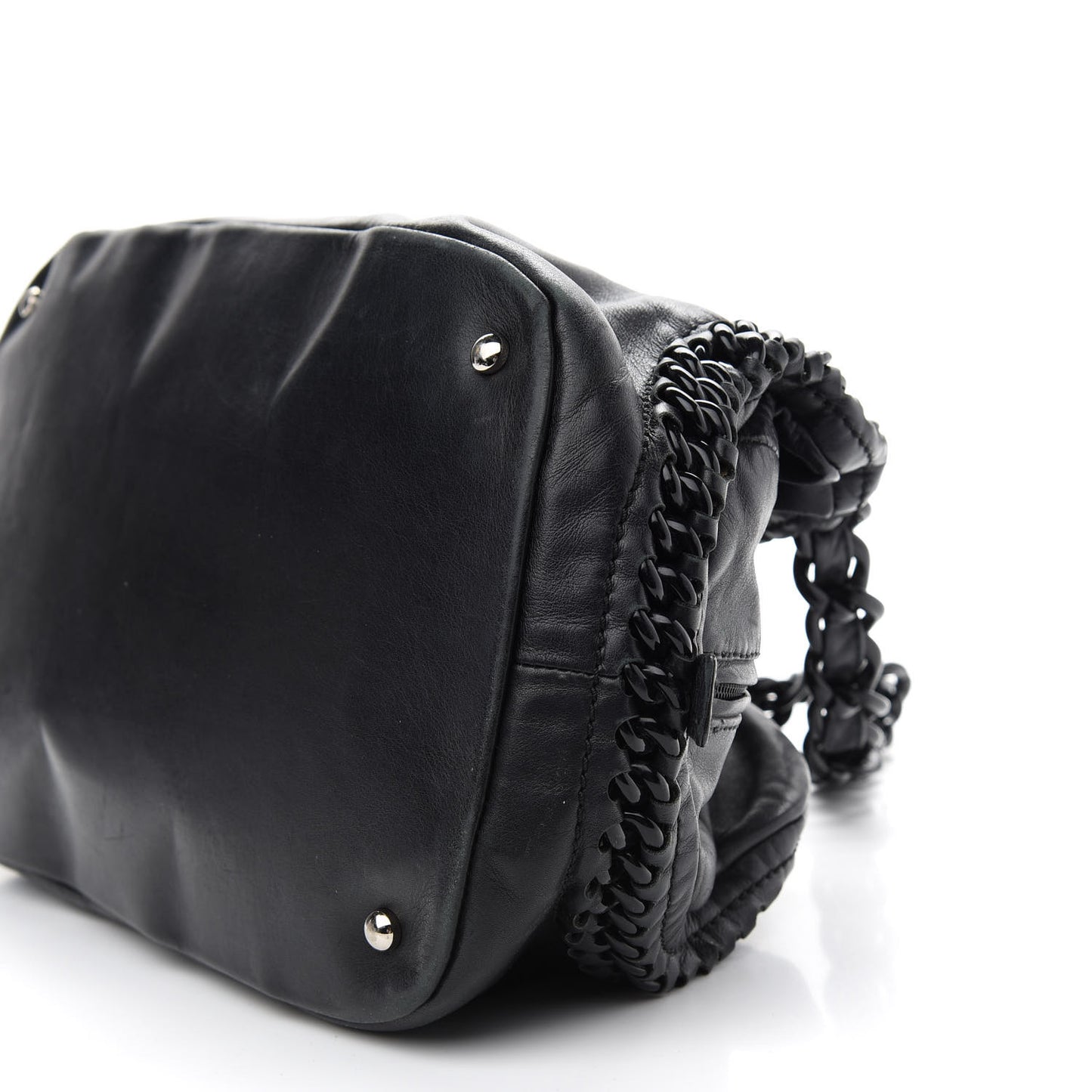 Calfskin Modern Chain Rhodoid Bowling Bag Black