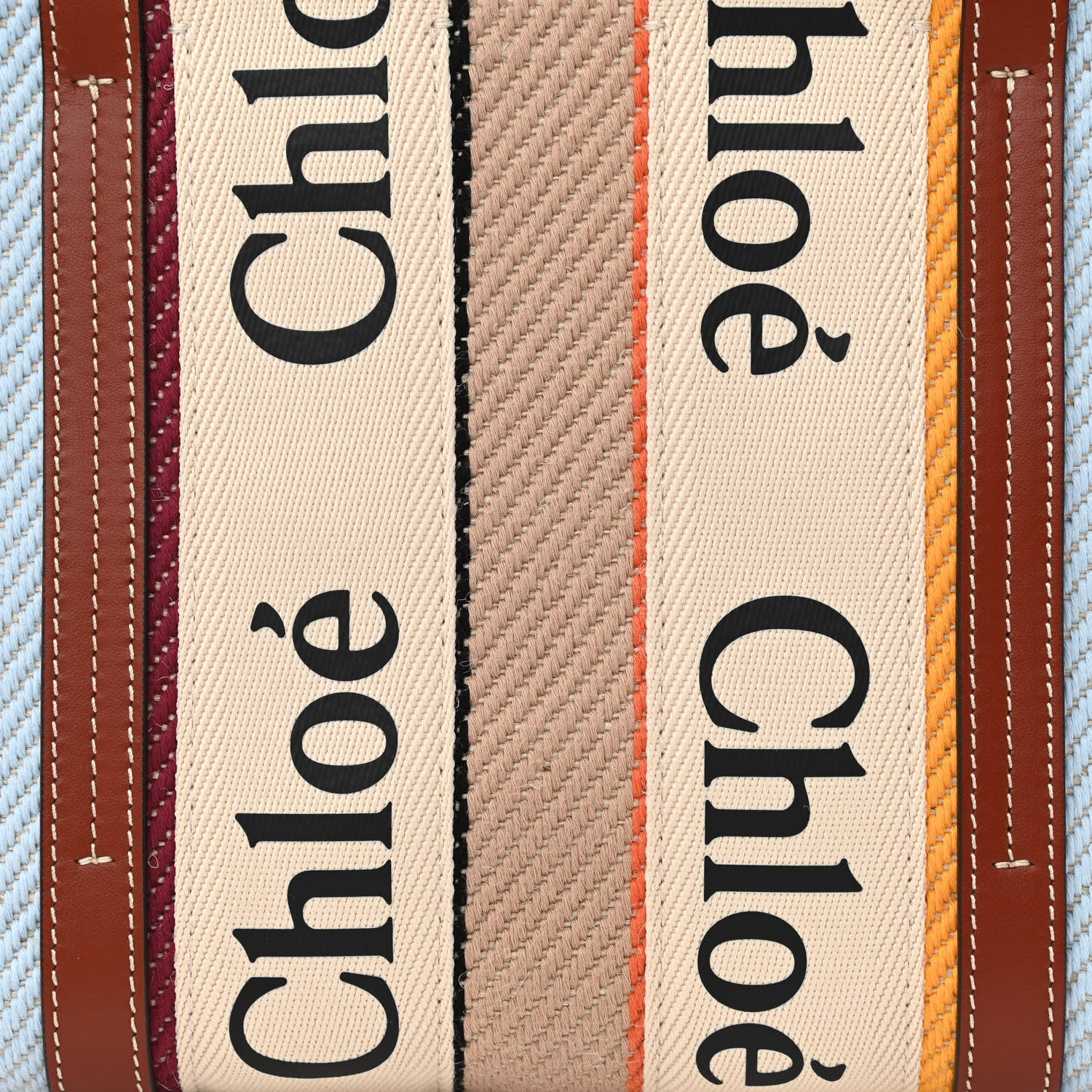 Chloe Cotton Calfskin Small Woody Striped Ribbon Tote Multicolor 8 of 10