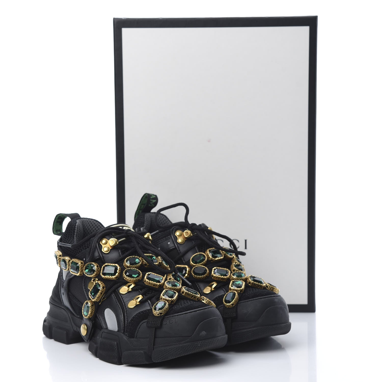 Gucci X SEGA Mesh Suede Calfskin Removable Crystals Womens Flashtrek Sneakers 36.5 Black Silver 9 of 9