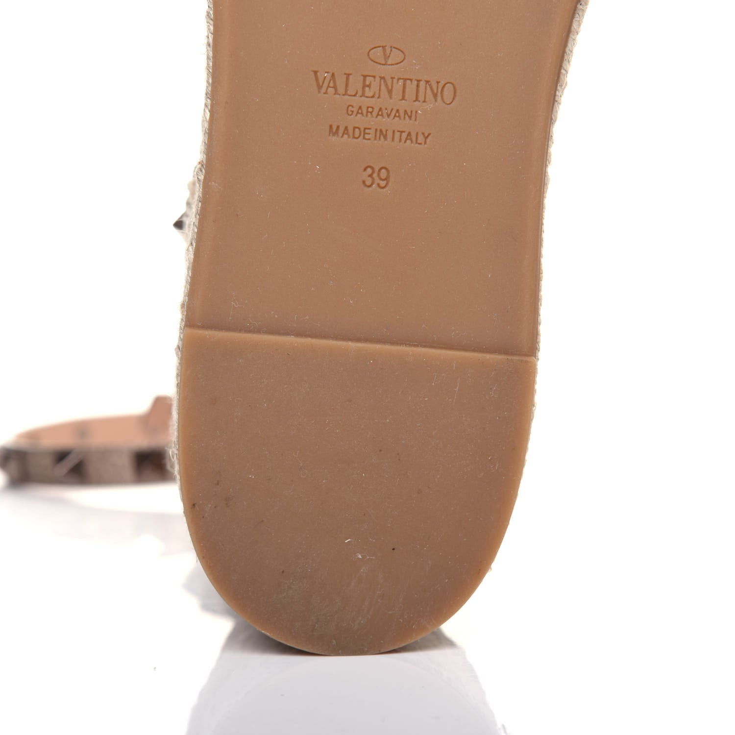 Valentino Garavani Metallic Grained Calfskin Rockstud Ankle Wrap Espadrille Flatform Sandals 39 Skin Natural 11 of 14