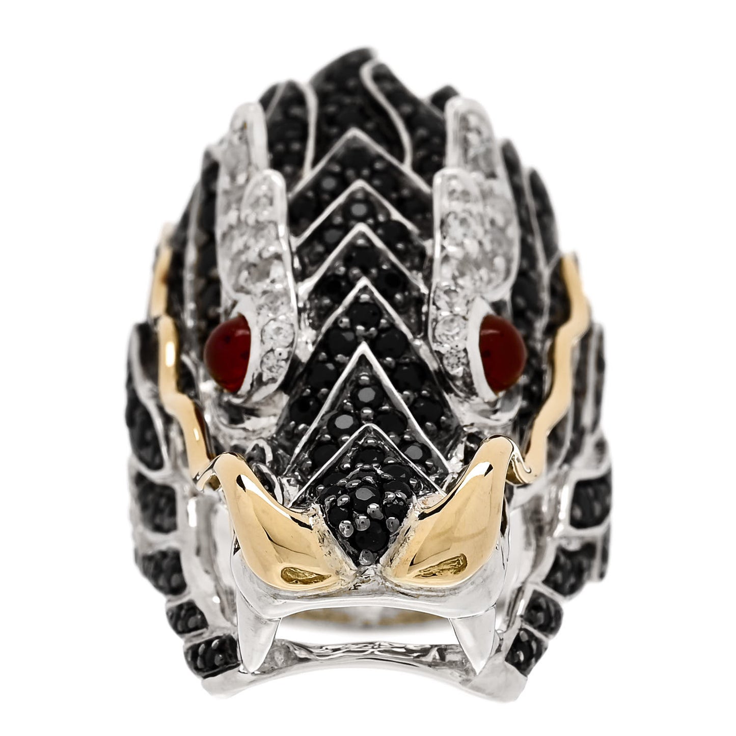 Sterling Silver 18K Yellow Gold Ruby Black White Sapphire Naga Head Ring 54 7