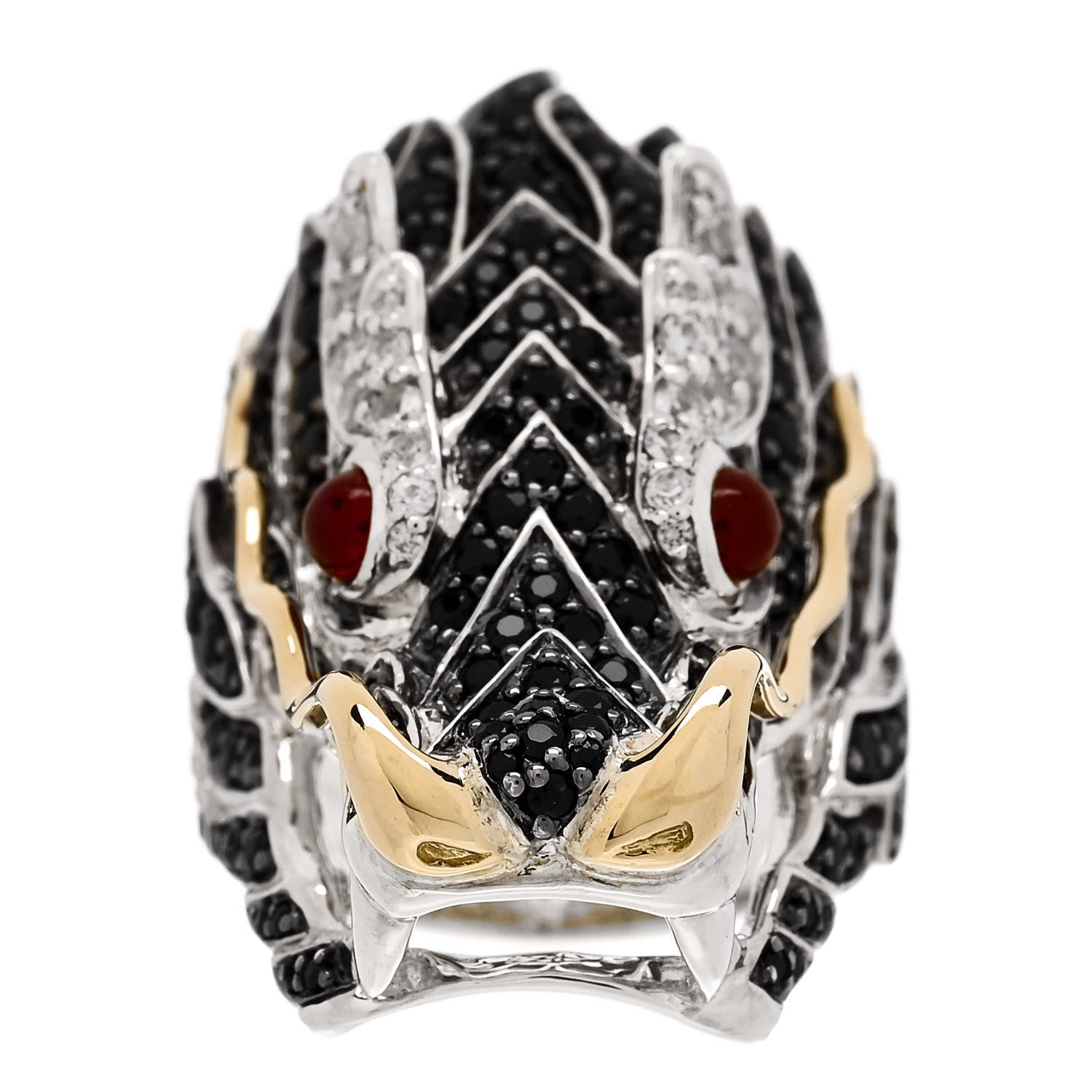 John Hardy Sterling Silver 18K Yellow Gold Ruby Black White Sapphire Naga Head Ring 54 7 3 of 5