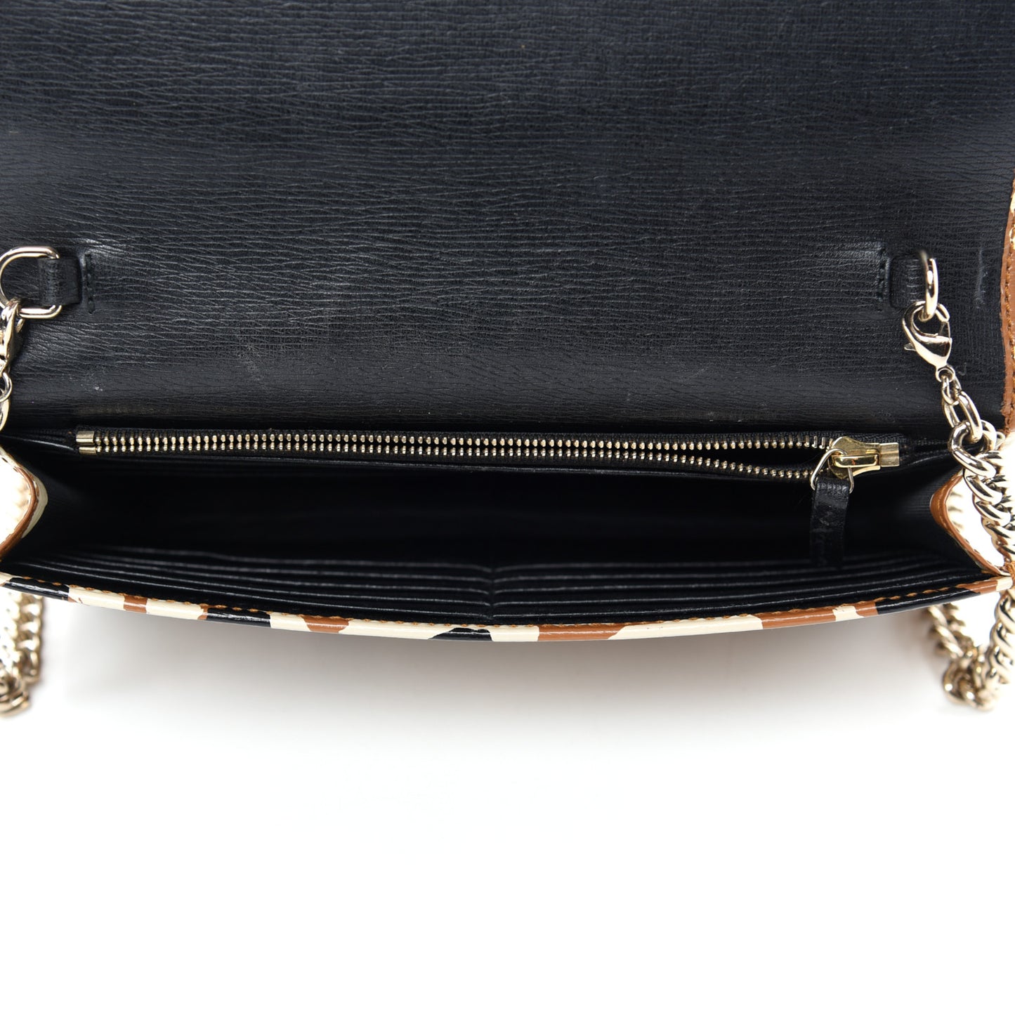 Patent Leopard Print Betty Chain Wallet Tobacco Black